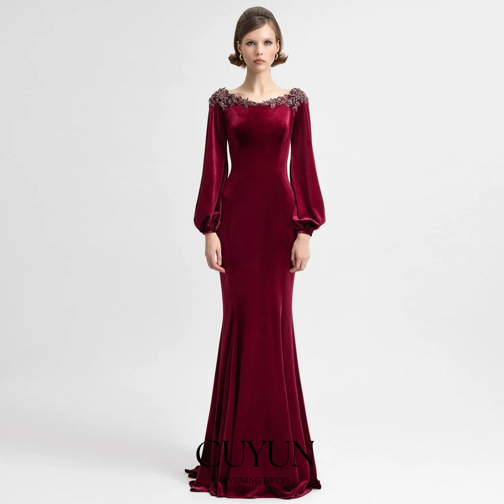 Women'S Formal Dinner Wear - CUYUN Abito da sera bordeaux semi-sirena