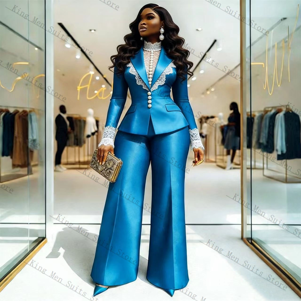 Women'S Formal Wear Jackets - Completo da Donna in Raso Blu