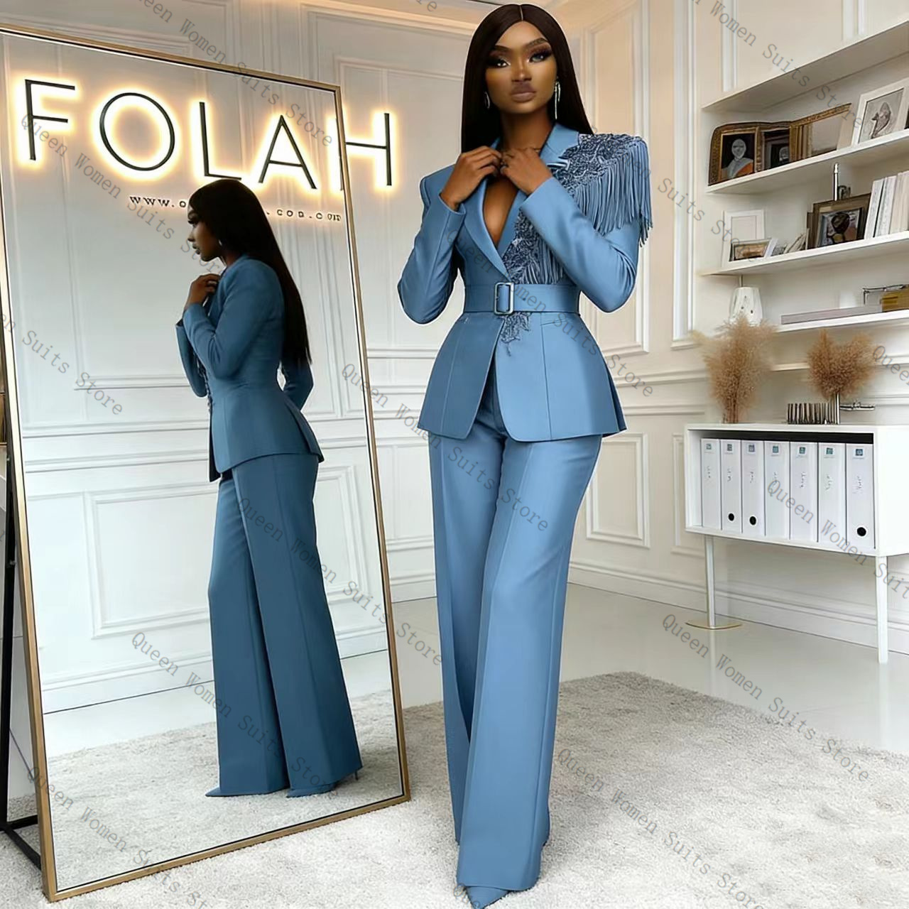 Women'S Formal Wear Jackets - Completo da Donna Blu con Nappe,