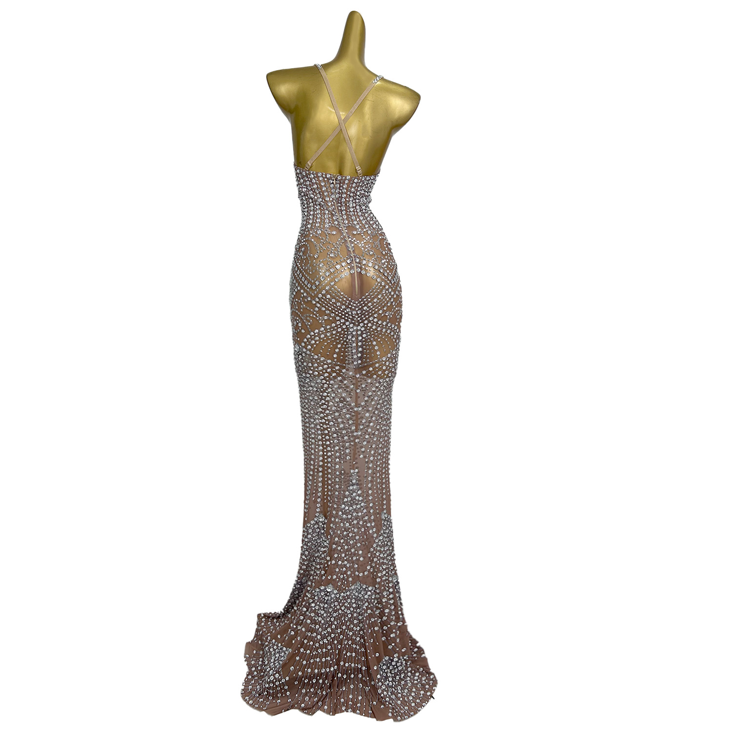 Women'S Formal Dinner Wear - Abito lungo sexy con strass per