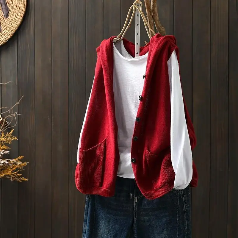Women'S Formal Wear Cardigan - Gilet Cardigan rosso Gilet lavorato a