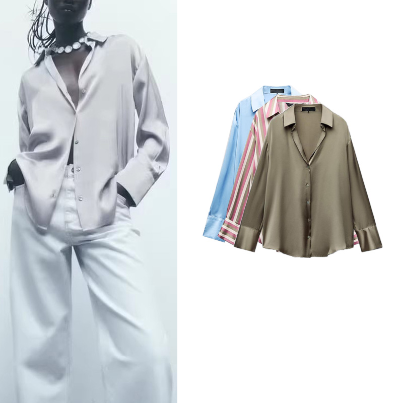 Silk Blouse Button - Camicia Classica Effetto Seta Satinata Nuova