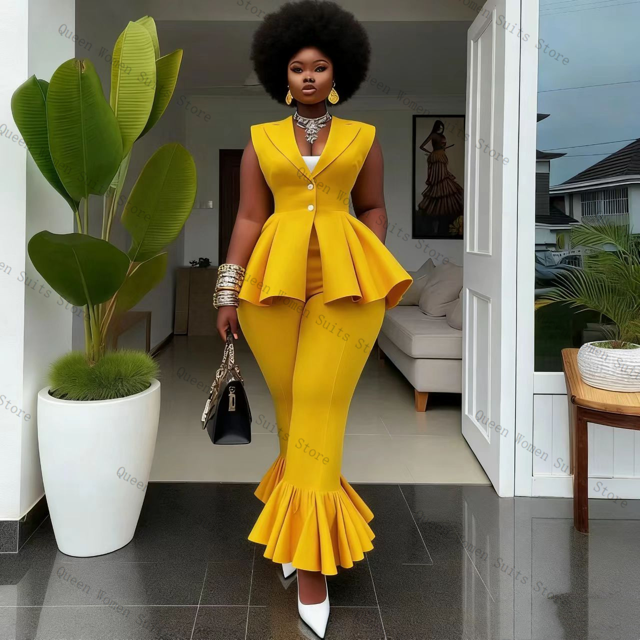 Women Formal Wear Vest - Completo Giallo da Donna 2 Pezzi: