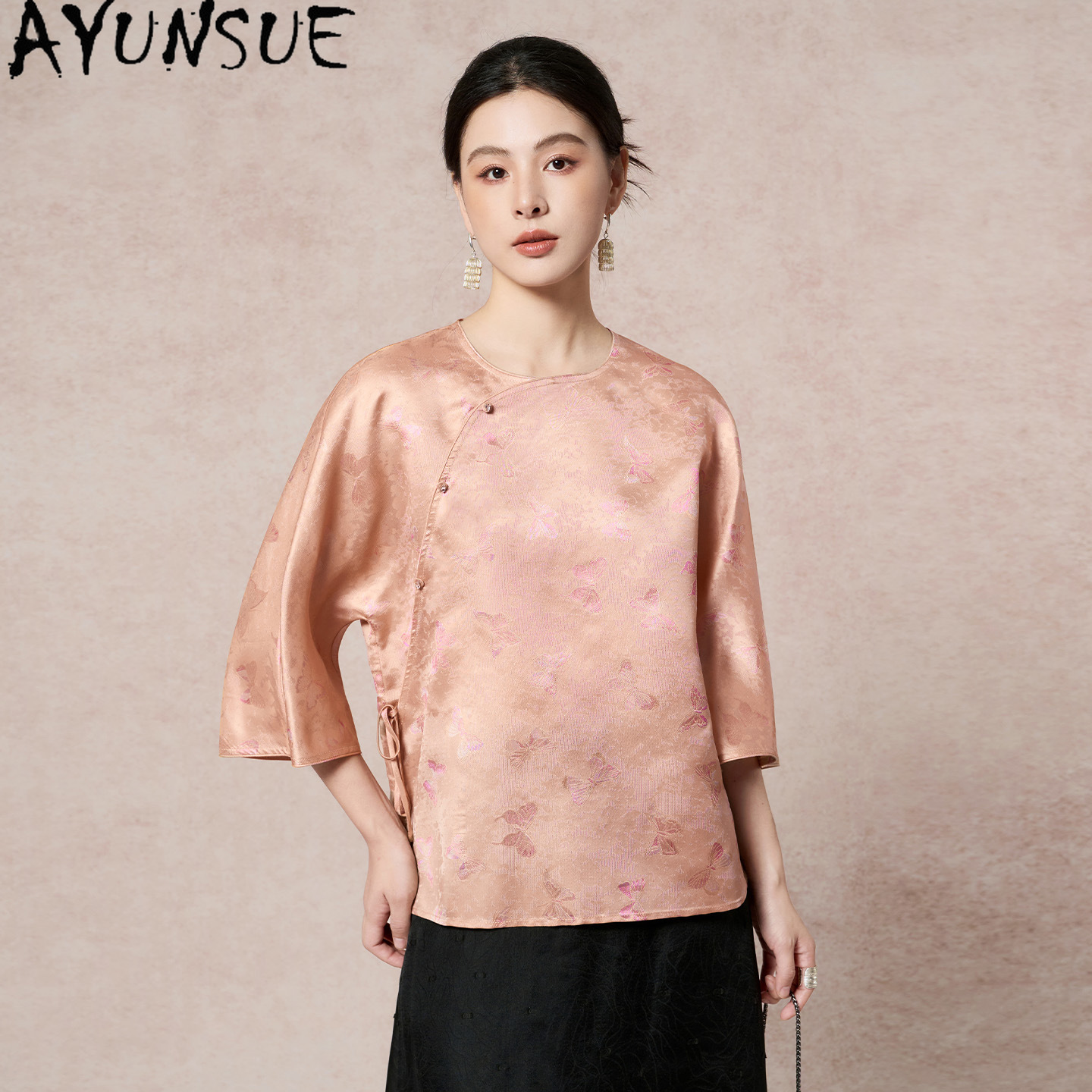 Silk Blouse Button - AYUNSUE Top da Donna 100% Seta