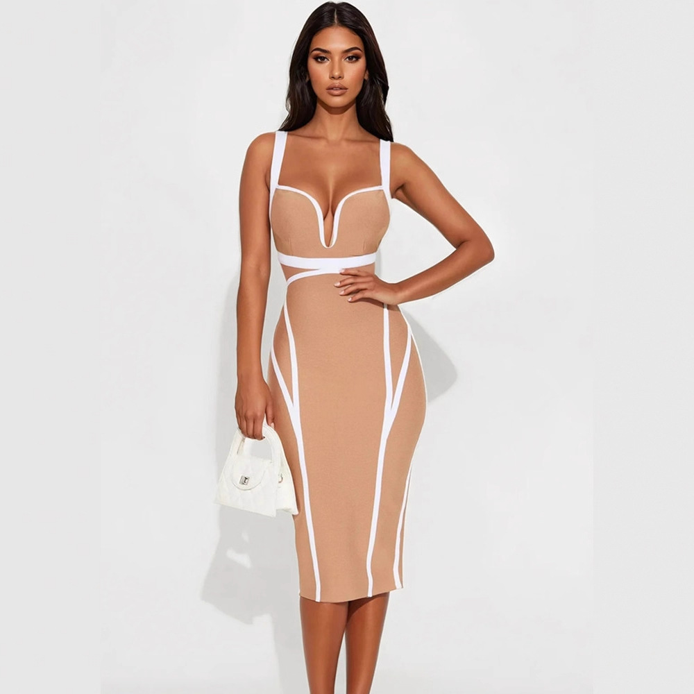 Women'S Formal Dinner Wear - Abito da sera bianco con bordo