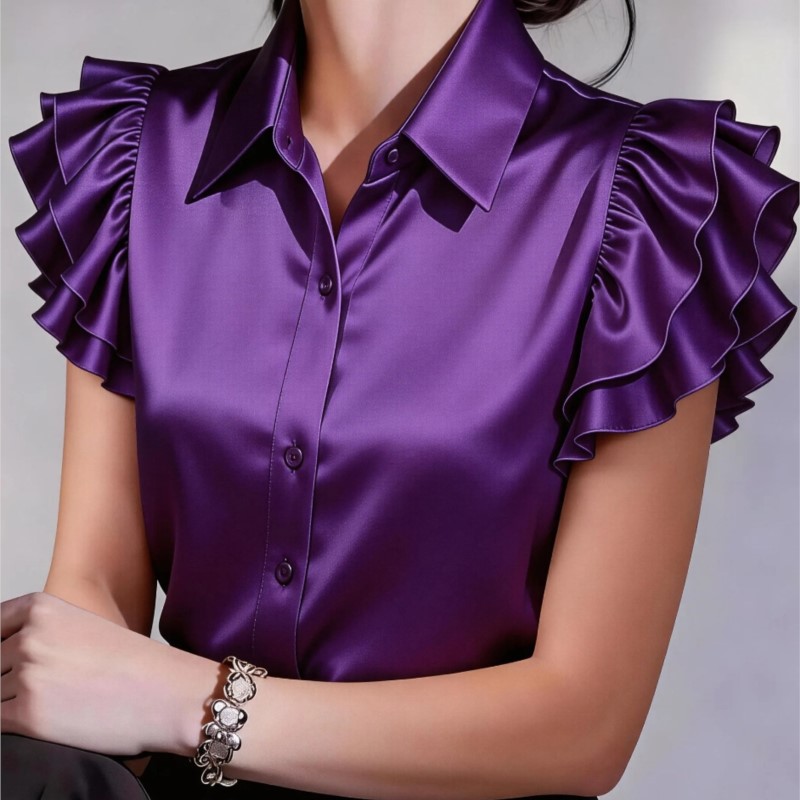 Camicetta Casual con Volant a  - Silk Blouse Button recensione e prezzo