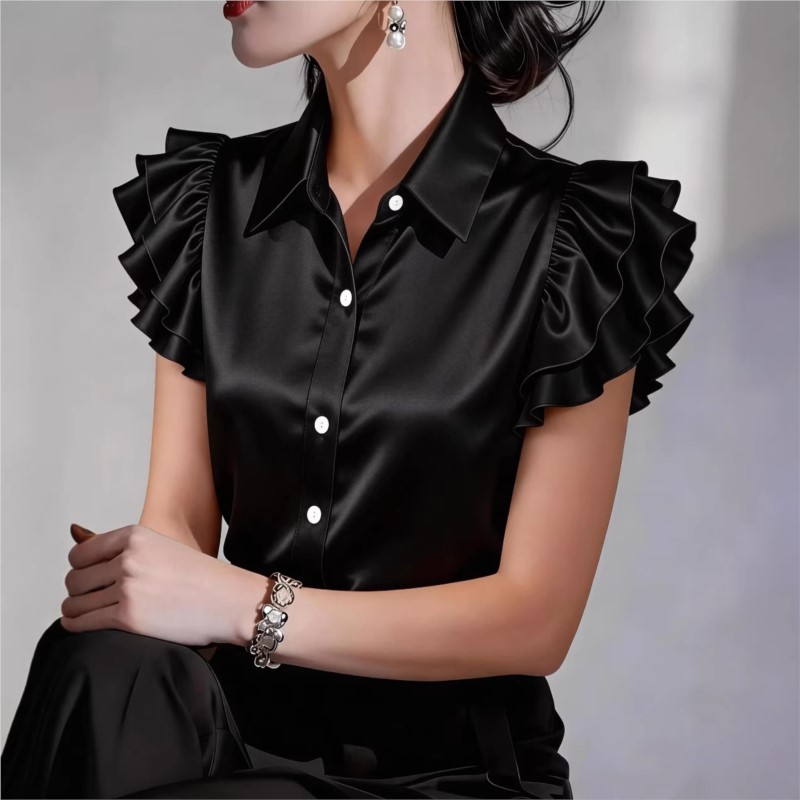 Camicetta Casual con Volant a  - Silk Blouse Button recensione e prezzo