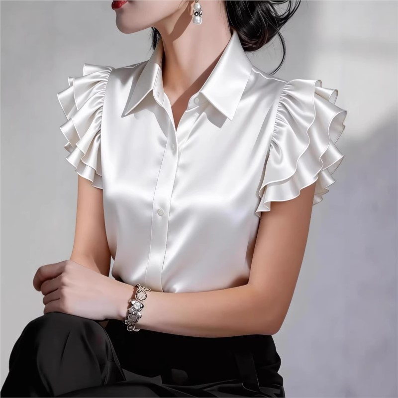Camicetta Casual con Volant a  - Silk Blouse Button recensione e prezzo